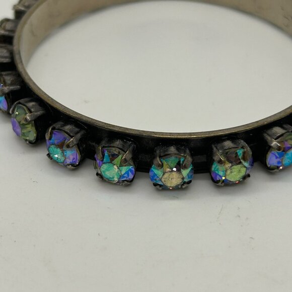 Set of Vintage Aurora Borealis Rhinestone Bangle Set of 2 Black Finish 7.5 inch - Picture 6 of 16